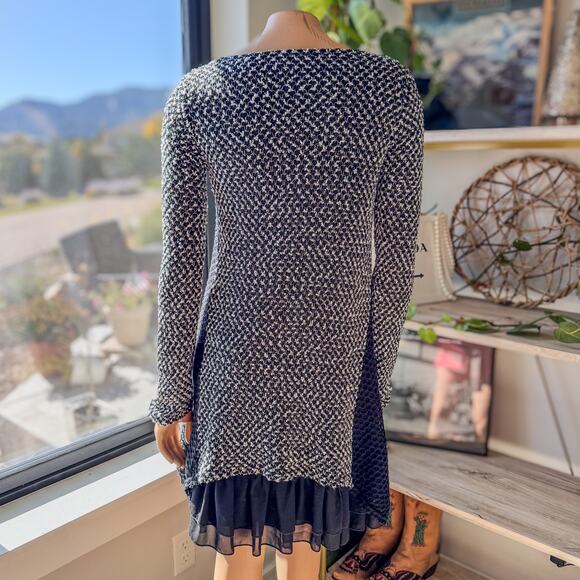 A’reve Anthologie Black & White Sweater Dress Layered Textured Knit Mesh, Medium - Picture 6 of 13